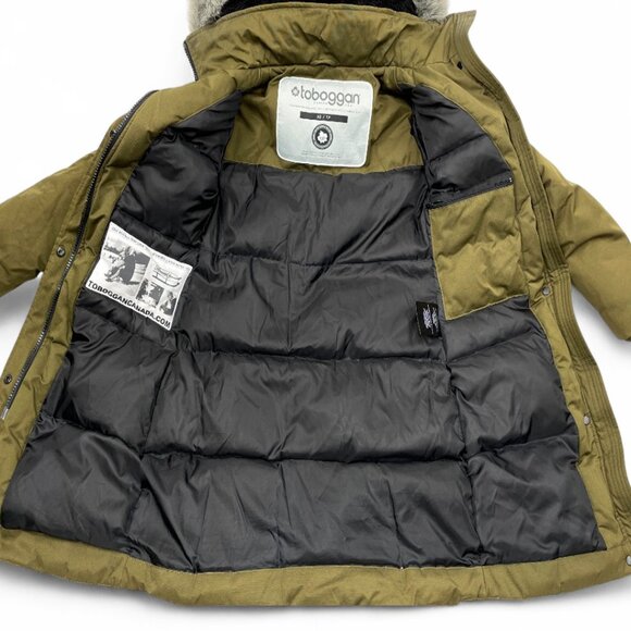 Toboggan Down Olive Green Removable Hood Fur Parka Puffer Coat Jacket Women's XS - Picture 12 of 12